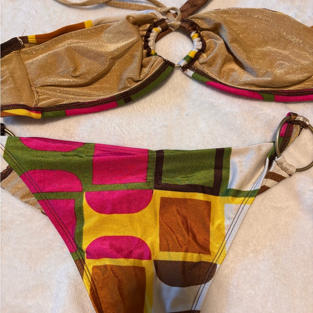 Vitamin A Multicolor Geometric Ring‎ Bikini Set Retro Y2K Resort Swim Size 6 - Picture 3 of 3